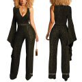 Trending Stylish 2021 Spring Deep V Neck Jumpsuit Wide Leg Pants Womens One Sleeve Bling Rompers